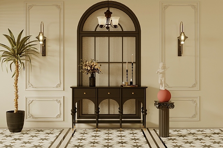 Vintage Middle Ancient Entrance Cabinet French Style End View Cabinet End View Strip Decorative Cabinet Vase Flower Art Ancient Style Strip Side Table Coffee Table Vintage Decoration Combination 3d model
