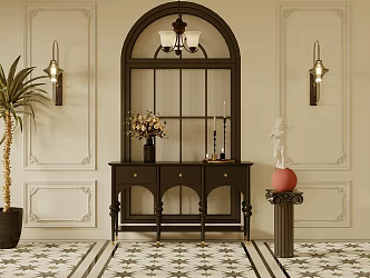 Vintage Middle Ancient Entrance Cabinet French Style End View Cabinet End View Strip Decorative Cabinet Vase Flower Art Ancient Style Strip Side Table Coffee Table Vintage Decoration Combination 3d model