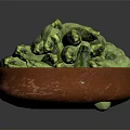 Pile of Fresh Green Zucchini in Brown Clay Bowl on Dark Background