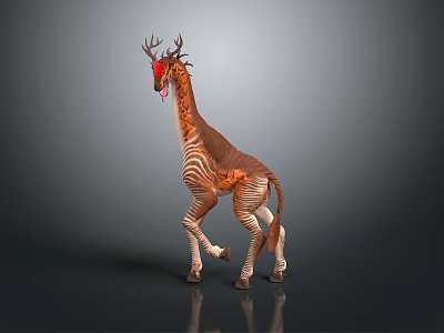 Fantasy Hybrid Creature With Deer Antlers Red Spots Giraffe Body And Zebra Stripes 3d model