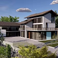 Modern Residential Garden Landscape With Lush Trees Courtyard And Stone Pathways