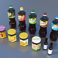 Various Bottled And Jarred Household Products With Colorful Labels And Different Sizes On Dark Surface