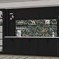 Elegant Black Sideboard With Floral Pattern Backsplash And Glasses Decorative Items 3d model