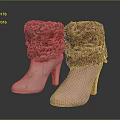 Pink High Heel Ankle Boots With Fuzzy Cuff And Metallic Buckle Design