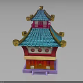 Traditional Chinese Two Story Architecture With Green Tiled Roof Golden Decorations And Red Walls