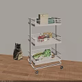 Three Tier White Bathroom Cabinet Rack With Wheels For Storage Organization