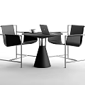 Modern Table And Chair Set With Black Leather Chairs Metal Frame And Round Table Design