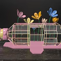 Unique Transparent Bottle Shaped Frame With Colorful Flowers On Pink Base