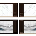 Elegant Background Wall Design With Marble Surface And Wooden Frame Featuring Chinese Landscape Pattern 3d model