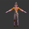 3D Game Movie Character With White Hair Glasses Orange Shirt Purple Pants Standing Arms Outstretched