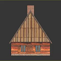 Traditional Rustic Wooden House With Thatch Roof Brick Chimney And Small Windows