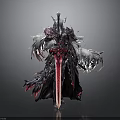 Mythical Warrior In Ornate Armor With Red Sword And Feathered Wings