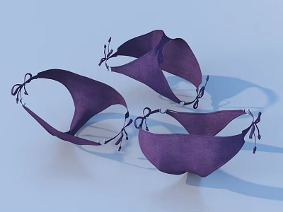 Purple Women's Bikini Swimsuit With Tie Straps And Simple Fashionable Design 3d model