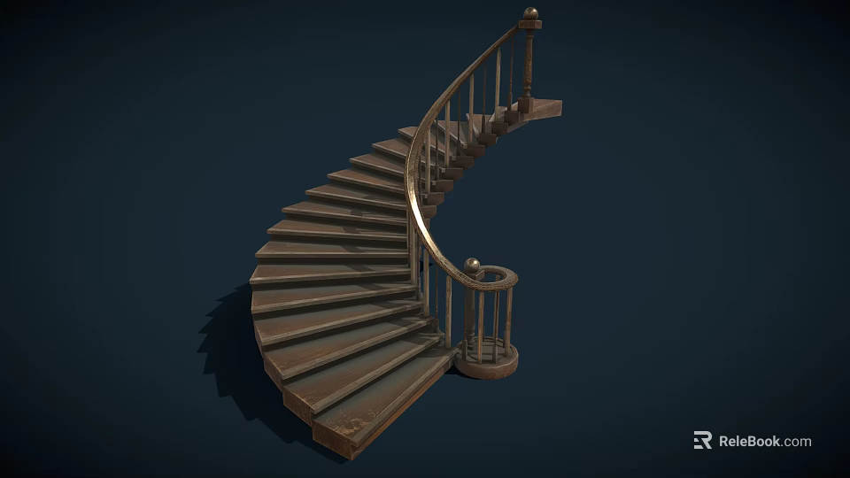Classic Spiral Staircase With Wooden Steps And Metal Handrail Interior Design 3d model 