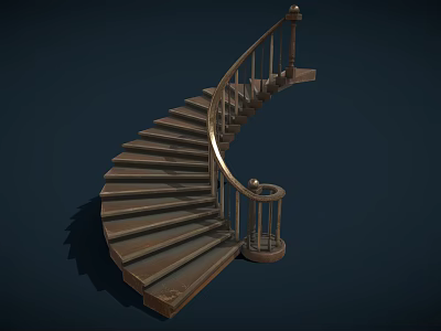 Classic Spiral Staircase With Wooden Steps And Metal Handrail Interior Design 3d model