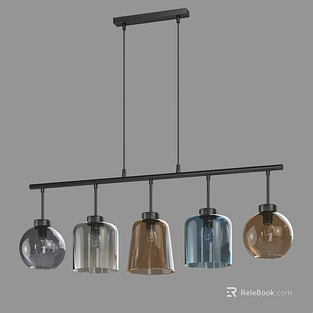 Modern Pendant Light With Rectangular Bar And Multiple Colored Glass Shades 3d model