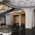 Modern Elegant Restaurant Interior With Curved Design Green Plants Large Windows And Dining Tables