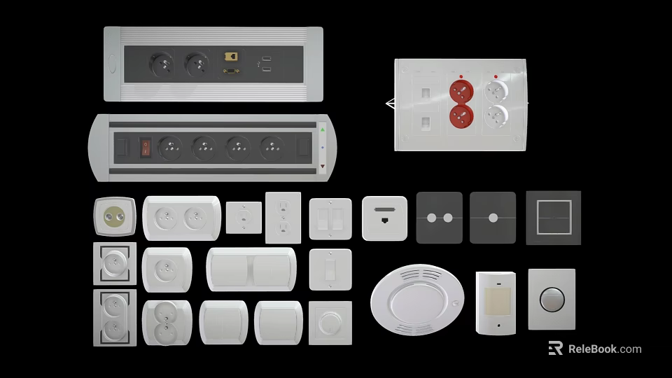 Modern Electrical Switch Panels With Various Designs Colors And Socket Options For Home Use 3d model 
