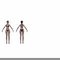 Woman in Black Bikini Three Quarter Front Side and Back Views Standing Pose