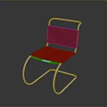 Modern Red Dining Chair With Chrome Metal Frame And Curved Legs Design