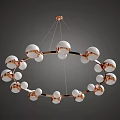 Modern Circular Chandelier With White Globe Lights And Copper Metal Frame Design