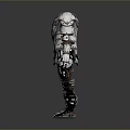 Shiny Metallic Full Body Knight Armor With Intricate Chest Plate And Red Arm Details