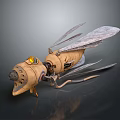 Intricate Mechanical Insect Sculpture Featuring Textured Body Transparent Wings And Yellow Ocular Component