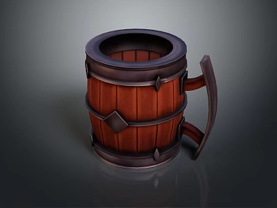 Rustic Wooden Barrel Shaped Decorative Ornament Set With Wood Grain Metal Accents And Handle Design 3d model