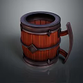 Rustic Wooden Barrel Shaped Decorative Ornament Set With Wood Grain Metal Accents And Handle Design