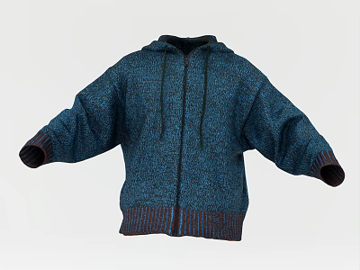 Blue Zip up Hoodie With Loose Fit Cuffed Hem And Cuffed Cuffs 3d model