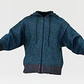 Blue Zip up Hoodie With Loose Fit Cuffed Hem And Cuffed Cuffs