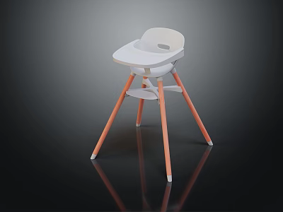 Modern Kids High Chair With White Seat Three Orange Legs And Tray 3d model