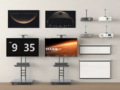 Wall Mounted And Stand Televisions With Projectors Projection Screens And Planet Time 3d model