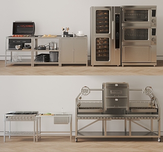 Modern Kitchen After Kitchen Equipment Oven Stainless Steel Cabinet 3d model