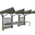 Modern Bus Stop Shelter With Metal Roof Benches And Glass Billboards