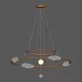 Modern Hanging Chandelier With Golden Circular Rings And Crystal Decorative Elements