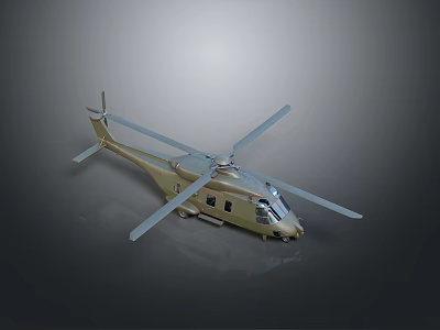 Beige Helicopter Model With Main Rotors Tail Rotor And Sleek Fuselage Design 3d model