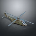 Beige Helicopter Model With Main Rotors Tail Rotor And Sleek Fuselage Design