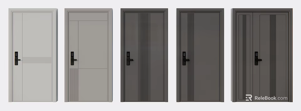 Modern Swing Doors With Vertical Stripes Light Dark Gray And Black Handles 3d model