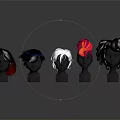 Diverse Head Models Featuring Various Hairstyles And Colorful Hair Silver Black White Pink Curly Black