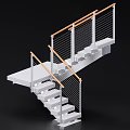 Modern Staircase With White Steps Wooden Handrails And Metal Railings