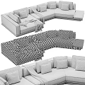 Modern Gray Sectional Sofa With Brown Decorative Pillows And Throw Blanket 3d model