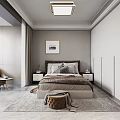 Modern Bedroom Interior Design With Gray Bed Area Rug Wall Art Nightstands And Wardrobe