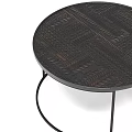 Set Of Three Round Coffee Tables With Black Metal Frames And Textured Surfaces