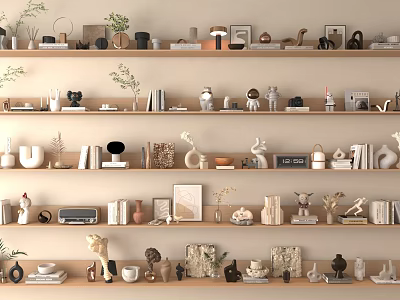 Cozy Minimalist Home Decor Shelves With Ornaments Sculptures Plants Frames Cups Books And Candle Holders 3d model