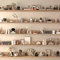Cozy Minimalist Home Decor Shelves With Ornaments Sculptures Plants Frames Cups Books And Candle Holders