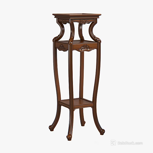 Classic Wooden Flower Stand With Intricate Carved Details And Multi Layer Design 3d model 