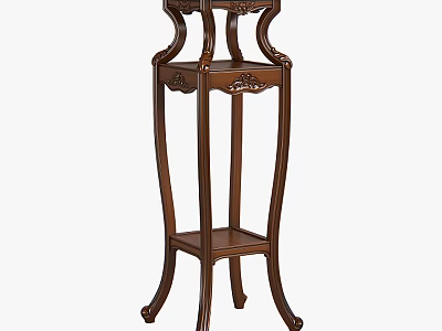 Classic Wooden Flower Stand With Intricate Carved Details And Multi Layer Design 3d model