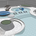 Spacious Modern Swimming Pool Area With Outdoor Seating Umbrellas And Lounge Chairs