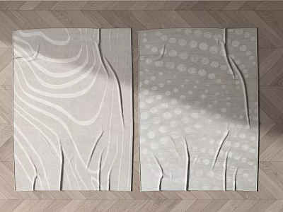 Square Rugs with Wavy Line and Polka Dot Patterns Minimalist Design on Wooden Floor Background 3d model